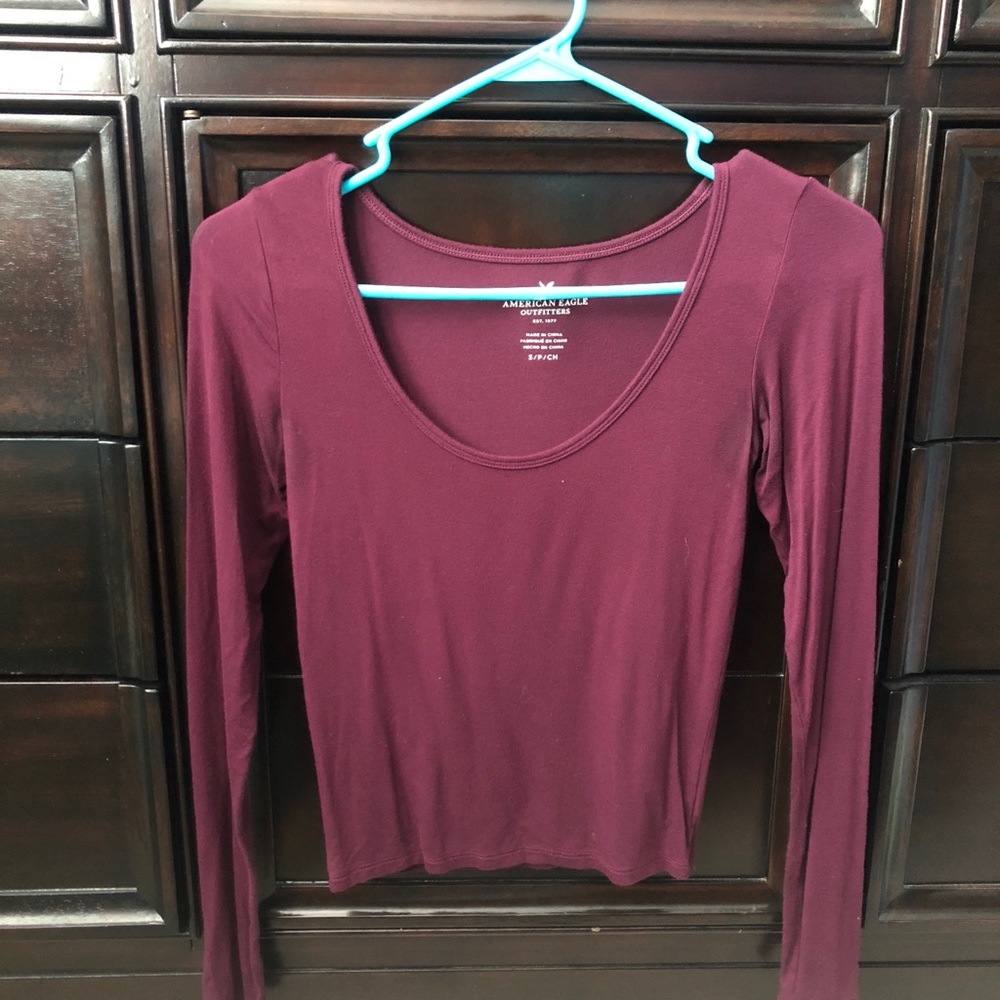 American eagle crop burgundy long sleeve
